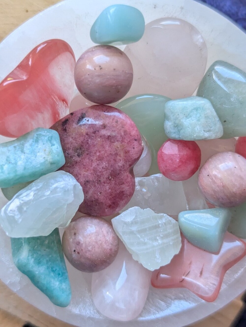 🍉Soft Heart healing Stone Bowl Amazonite Cherry Rose Quartz 💖 Calcite Crystal